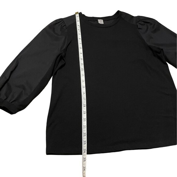 Tristan Black Bouffant Sleeve Top 3/4 Length Semi-Sheer Sleeves Crew Neck Size M - Picture 10 of 12